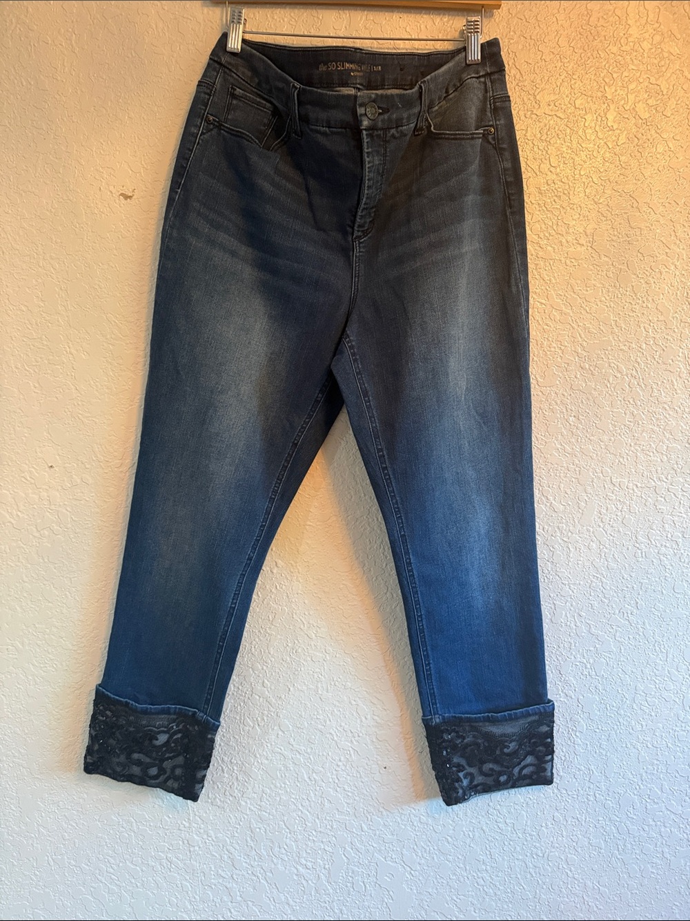 Chico's Dark Blue Lace-Cuff Cropped Jeans